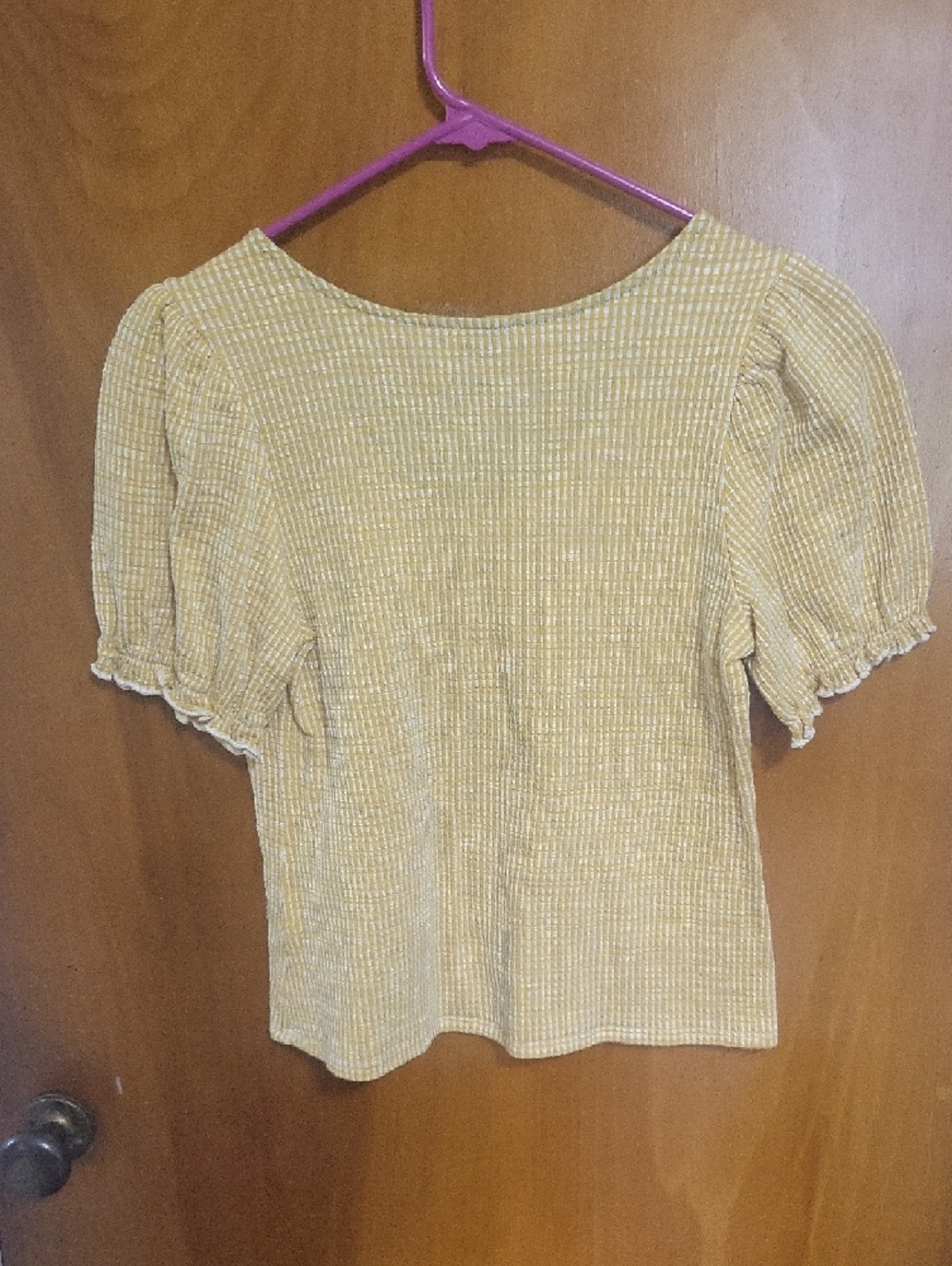 W5 Puff Sleeve V-Neck Top in Mustard Yellow - Picture 4 of 4